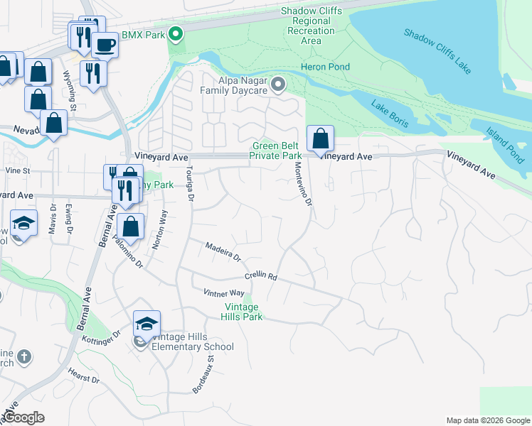 map of restaurants, bars, coffee shops, grocery stores, and more near 798 Sylvaner Drive in Pleasanton