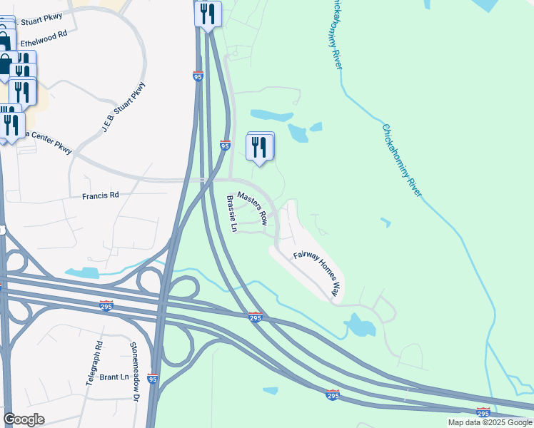 map of restaurants, bars, coffee shops, grocery stores, and more near 900 Masters Row in Glen Allen