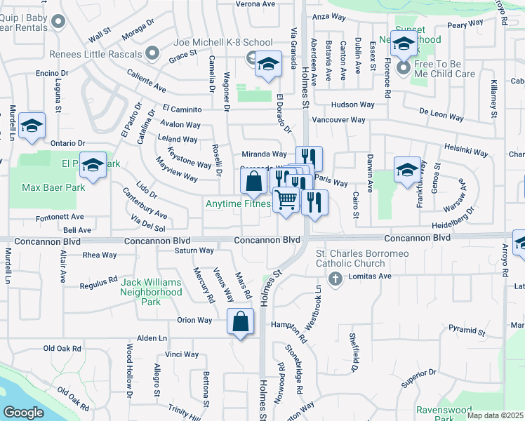 map of restaurants, bars, coffee shops, grocery stores, and more near 1720 Catalina Court in Livermore