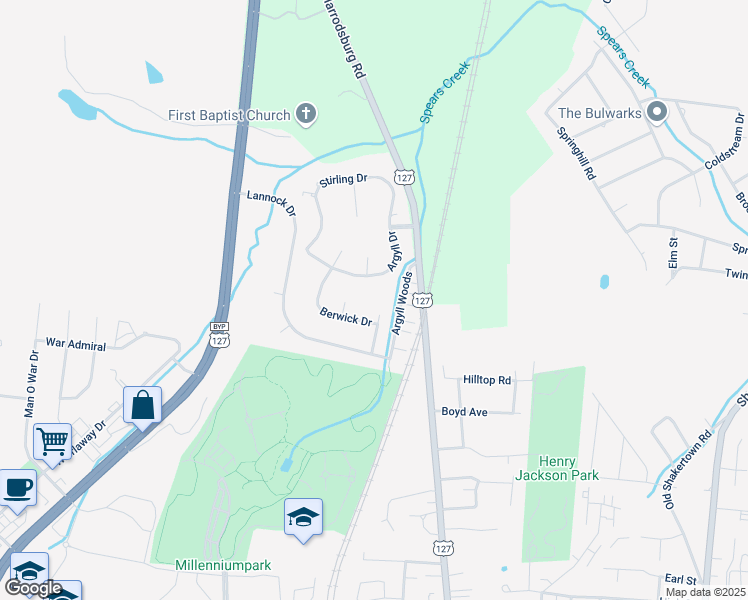 map of restaurants, bars, coffee shops, grocery stores, and more near 109 Aberdeen Drive in Danville
