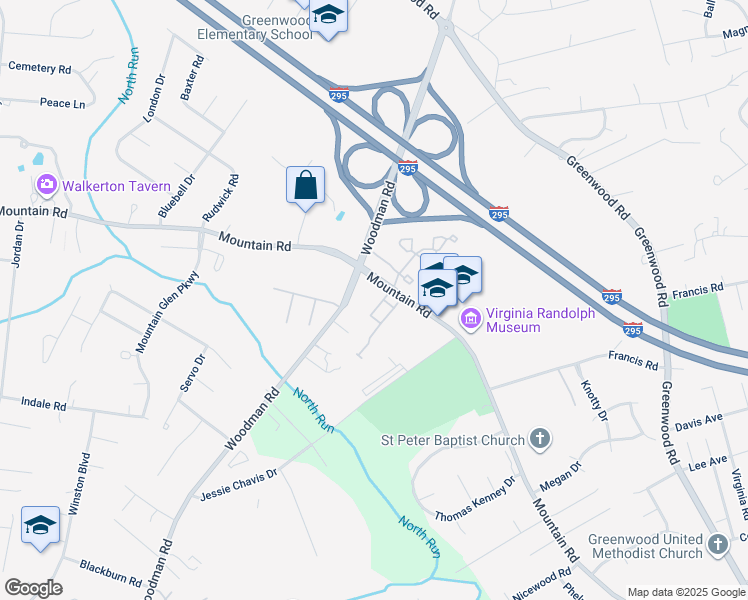 map of restaurants, bars, coffee shops, grocery stores, and more near 2029 Mountain Gate Lane in Glen Allen