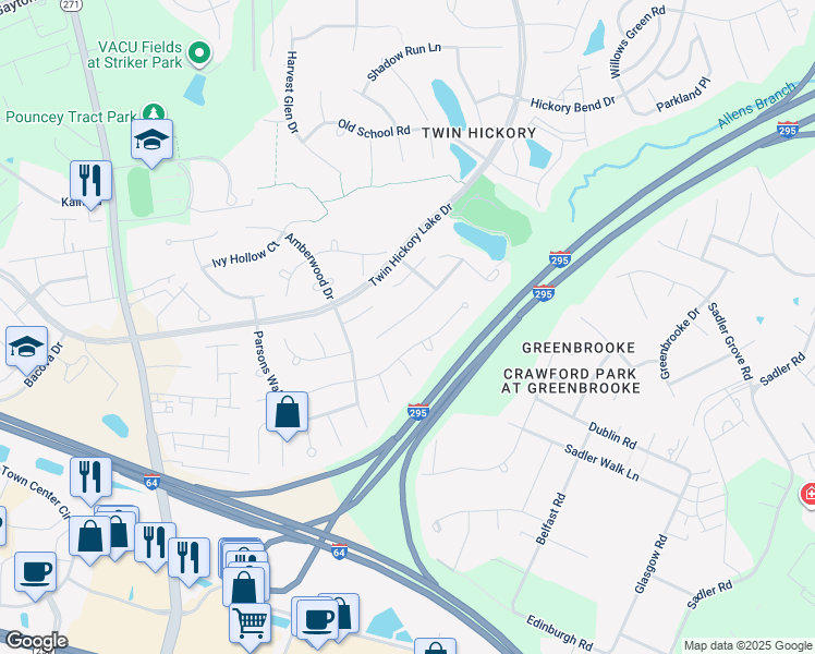 map of restaurants, bars, coffee shops, grocery stores, and more near 4501 Hickory Lake Court in Glen Allen