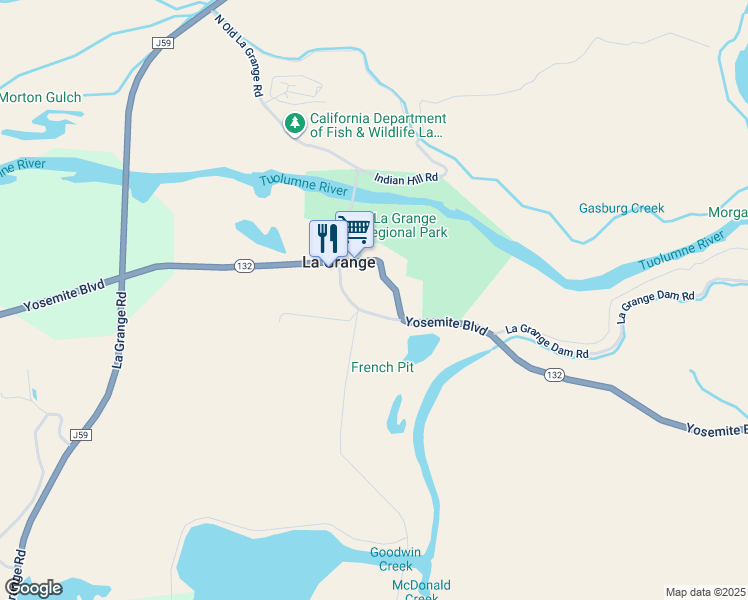 map of restaurants, bars, coffee shops, grocery stores, and more near 30237 Floto Street in La Grange