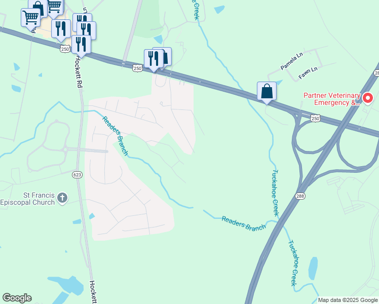 map of restaurants, bars, coffee shops, grocery stores, and more near 1556 Whippoorwill Road in Henrico