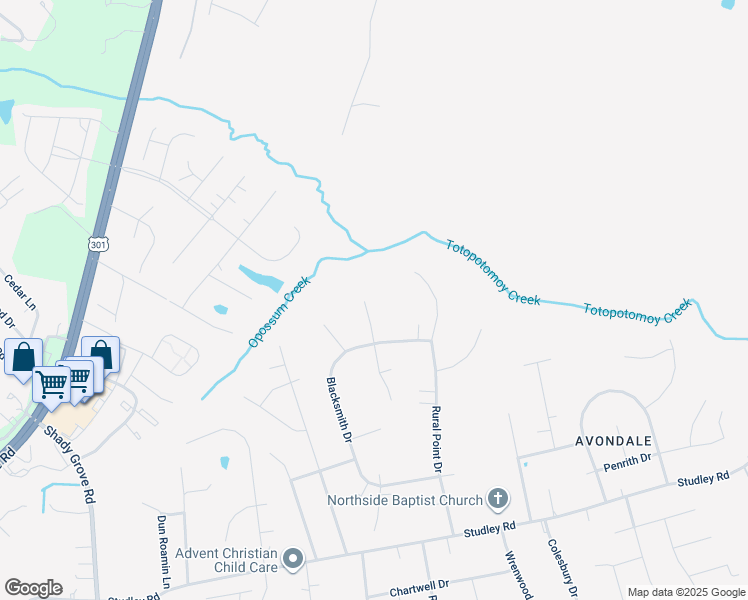 map of restaurants, bars, coffee shops, grocery stores, and more near 9334 Saddle Court in Mechanicsville