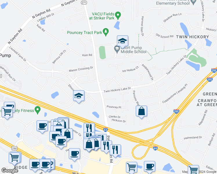 map of restaurants, bars, coffee shops, grocery stores, and more near 12109 Oxford Landing Drive in Glen Allen