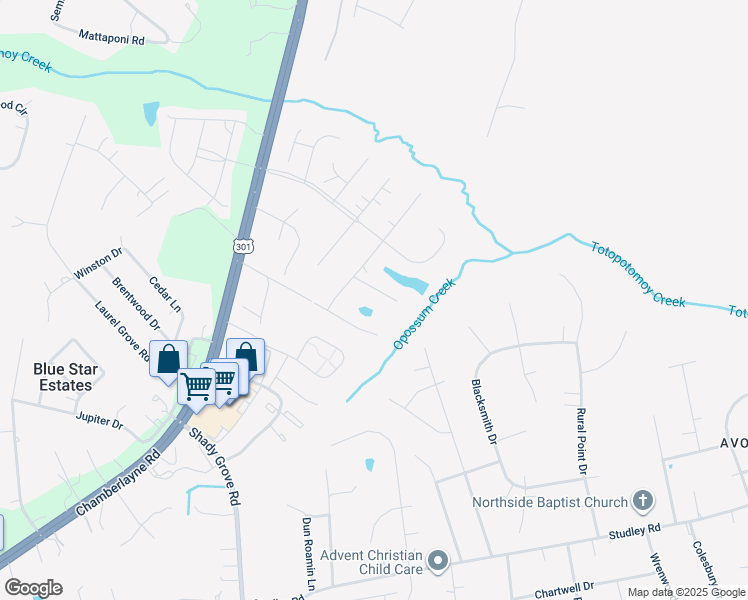 map of restaurants, bars, coffee shops, grocery stores, and more near 8115 Braxton Court in Mechanicsville
