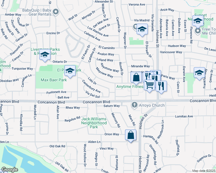 map of restaurants, bars, coffee shops, grocery stores, and more near 790 Lido Drive in Livermore
