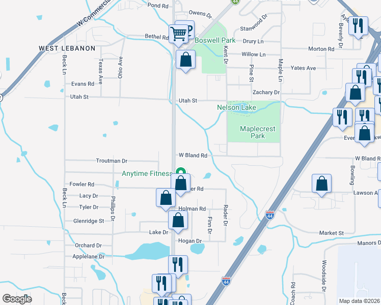 map of restaurants, bars, coffee shops, grocery stores, and more near 851 West Bland Road in Lebanon