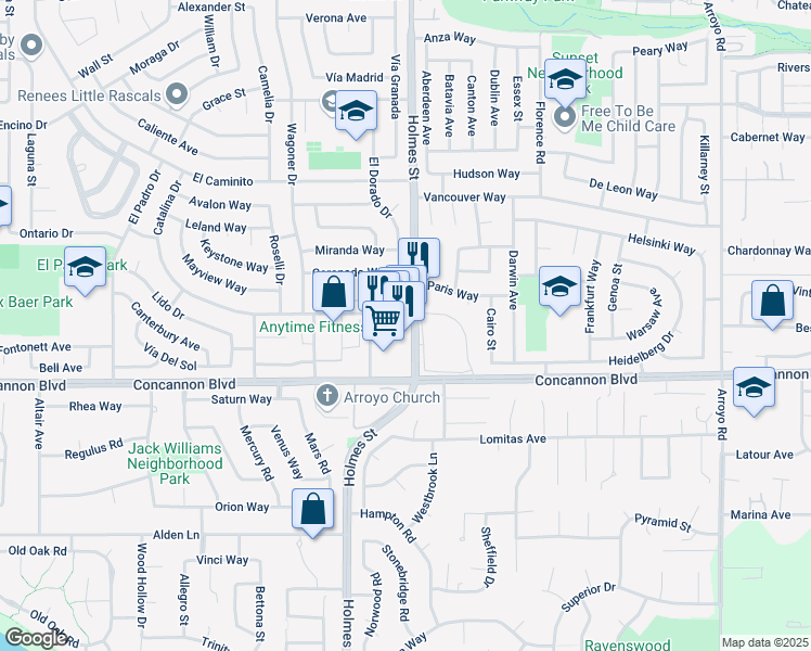 map of restaurants, bars, coffee shops, grocery stores, and more near 1855 Holmes St in Livermore