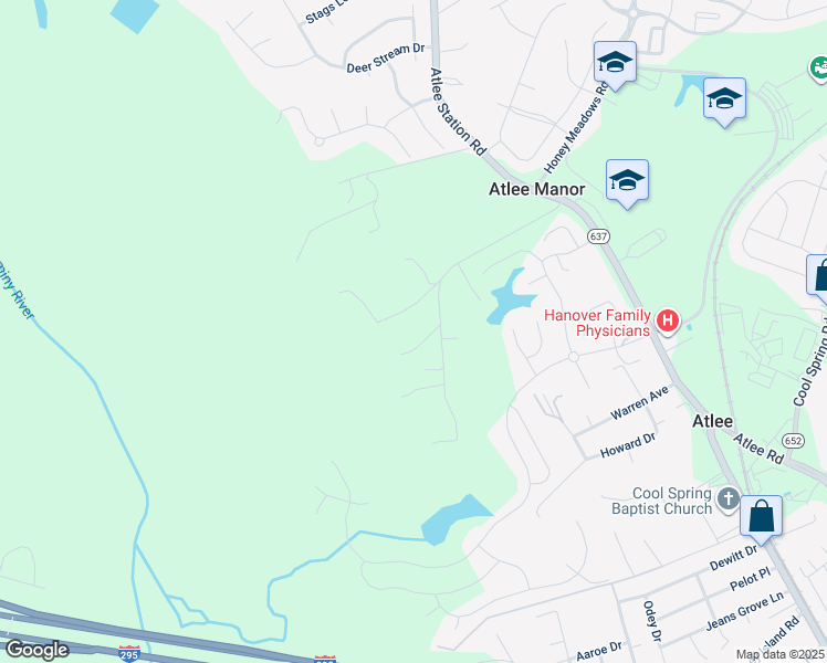 map of restaurants, bars, coffee shops, grocery stores, and more near 9245 Deer Run Road in Mechanicsville