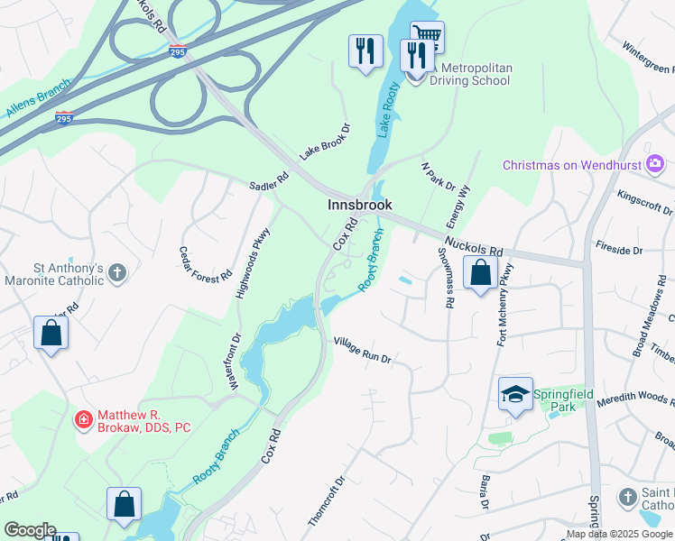 map of restaurants, bars, coffee shops, grocery stores, and more near 4621 Four Seasons Terrace in Glen Allen