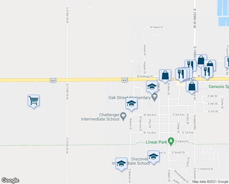 map of restaurants, bars, coffee shops, grocery stores, and more near 727 Easy Street in Goddard