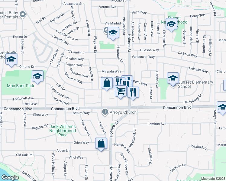 map of restaurants, bars, coffee shops, grocery stores, and more near 1059 Catalina Drive in Livermore