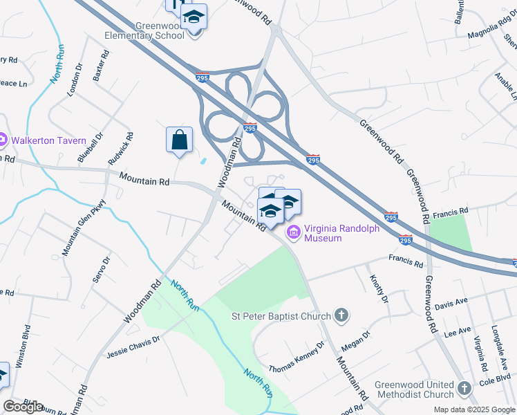 map of restaurants, bars, coffee shops, grocery stores, and more near 2206 High Bush Circle in Glen Allen