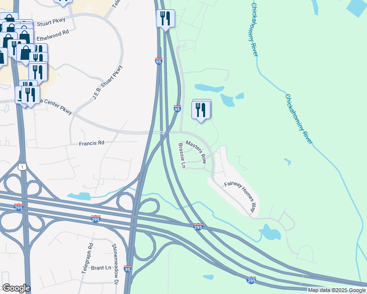 map of restaurants, bars, coffee shops, grocery stores, and more near 950 Masters Row in Glen Allen
