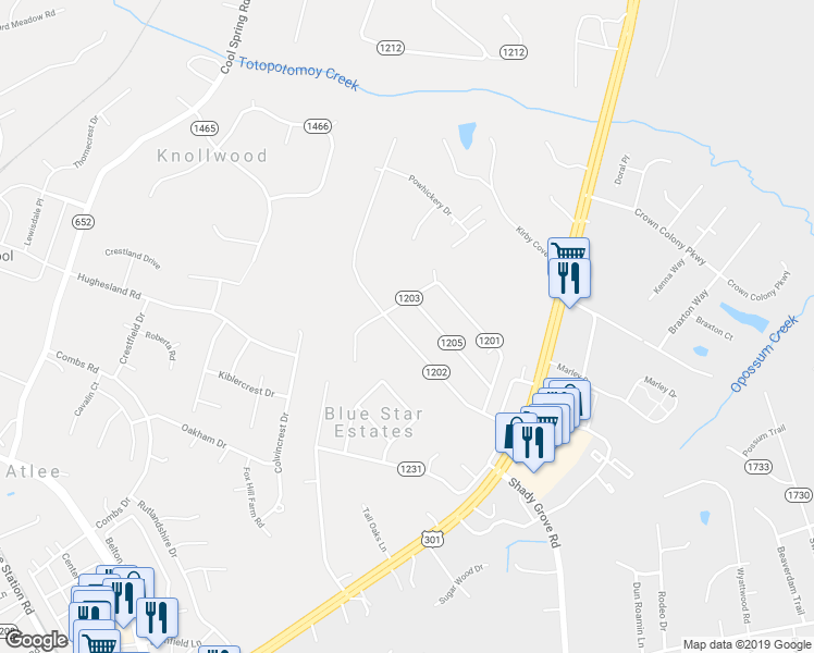 map of restaurants, bars, coffee shops, grocery stores, and more near 9368 Laurel Grove Road in Mechanicsville