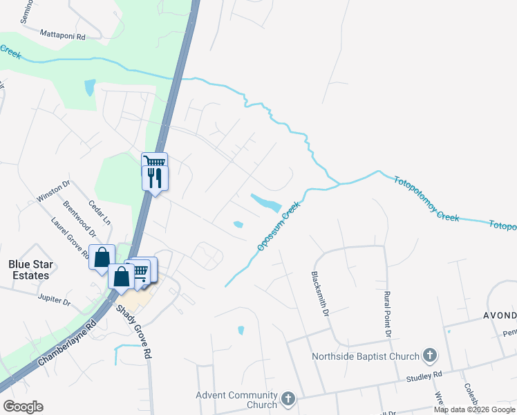 map of restaurants, bars, coffee shops, grocery stores, and more near 8125 Crown Colony Parkway in Mechanicsville