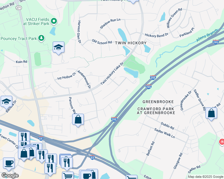 map of restaurants, bars, coffee shops, grocery stores, and more near 4508 Hickory Lake Court in Glen Allen