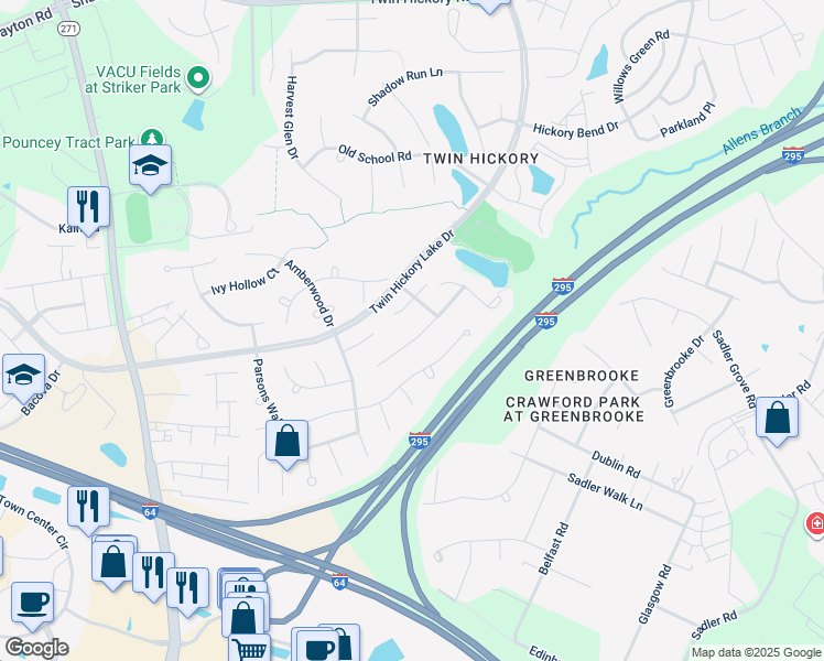 map of restaurants, bars, coffee shops, grocery stores, and more near 4508 Hickory Lake Court in Glen Allen