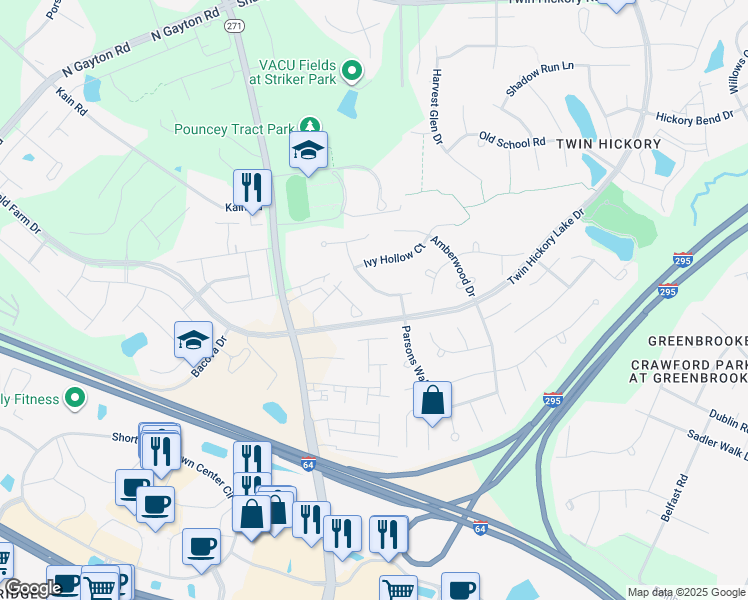map of restaurants, bars, coffee shops, grocery stores, and more near 5229 Turning Branch Way in Glen Allen