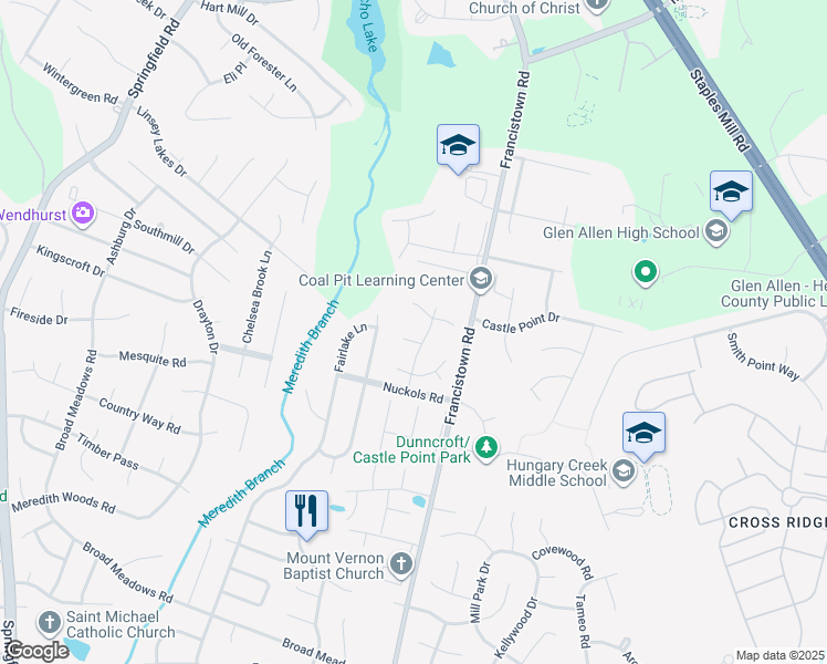 map of restaurants, bars, coffee shops, grocery stores, and more near 5224 Timber Hollow Place in Glen Allen