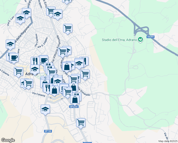 map of restaurants, bars, coffee shops, grocery stores, and more near 22 Via Fosse Ardeatine in Adrano
