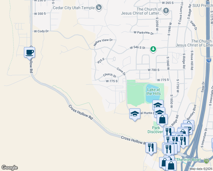 map of restaurants, bars, coffee shops, grocery stores, and more near 2437 West Cresent Heights Drive in Cedar City