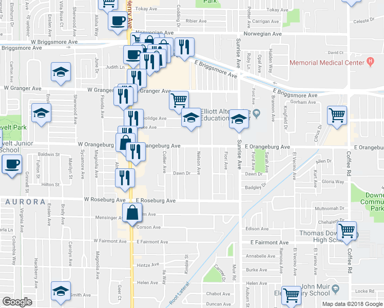 map of restaurants, bars, coffee shops, grocery stores, and more near in Modesto