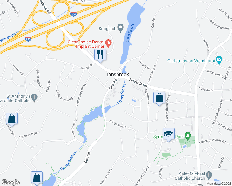 map of restaurants, bars, coffee shops, grocery stores, and more near 4641 Four Seasons Terrace in Glen Allen