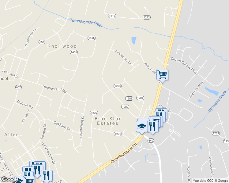 map of restaurants, bars, coffee shops, grocery stores, and more near 9374 Laurel Grove Road in Mechanicsville