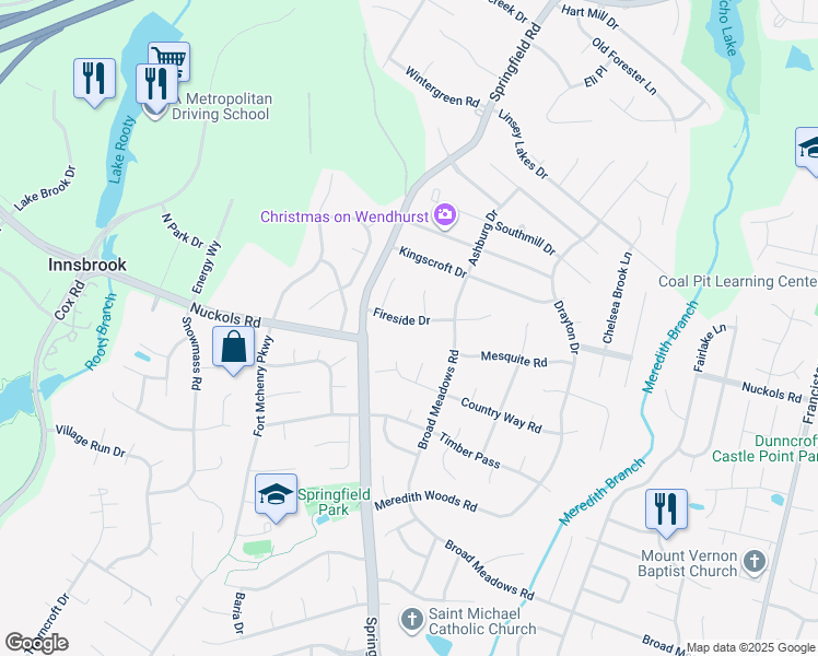 map of restaurants, bars, coffee shops, grocery stores, and more near 9725 Fireside Drive in Glen Allen