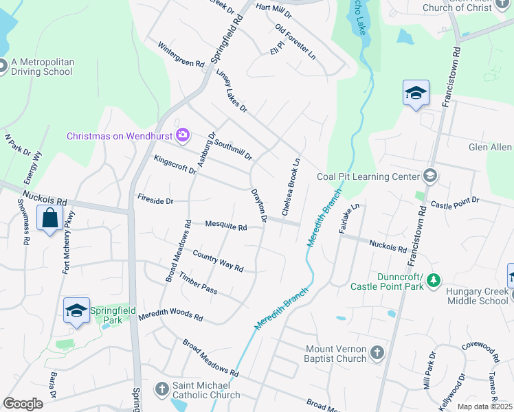map of restaurants, bars, coffee shops, grocery stores, and more near 5105 Drayton Drive in Glen Allen