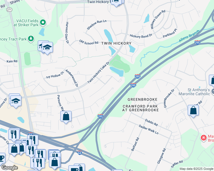 map of restaurants, bars, coffee shops, grocery stores, and more near 4525 Hickory Lake Court in Glen Allen