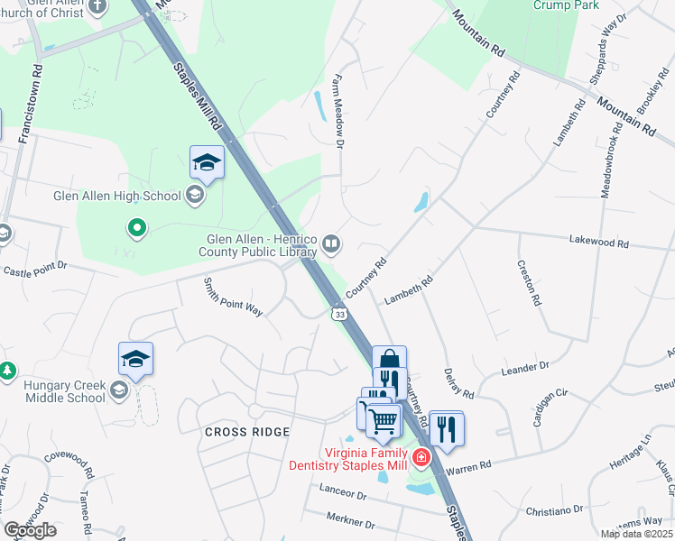 map of restaurants, bars, coffee shops, grocery stores, and more near in Glen Allen