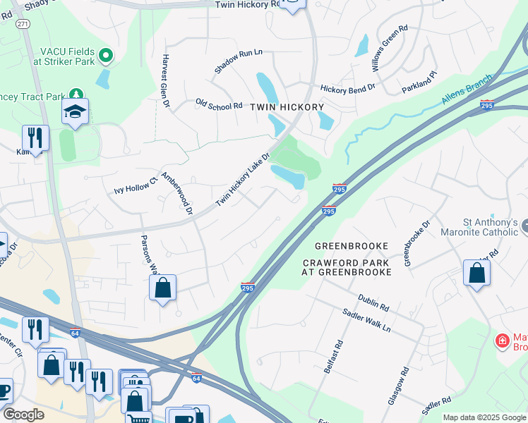 map of restaurants, bars, coffee shops, grocery stores, and more near 4525 Hickory Lake Court in Glen Allen
