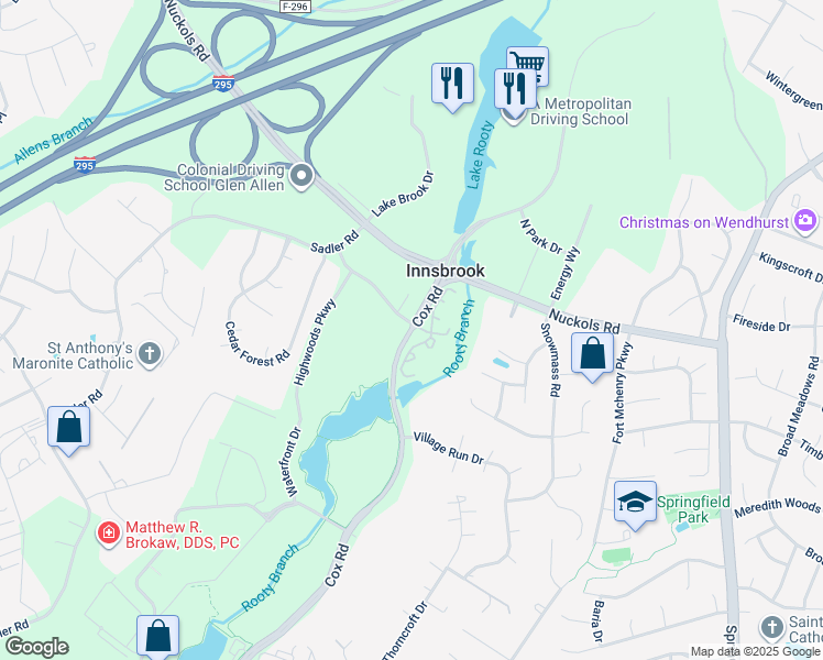 map of restaurants, bars, coffee shops, grocery stores, and more near 4698 Cox Road in Glen Allen