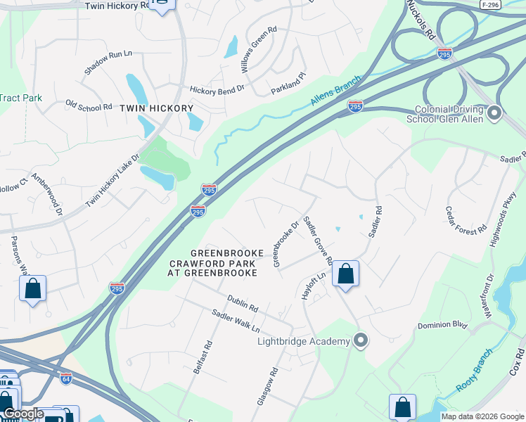 map of restaurants, bars, coffee shops, grocery stores, and more near 11509 Sadler Grove Road in Glen Allen
