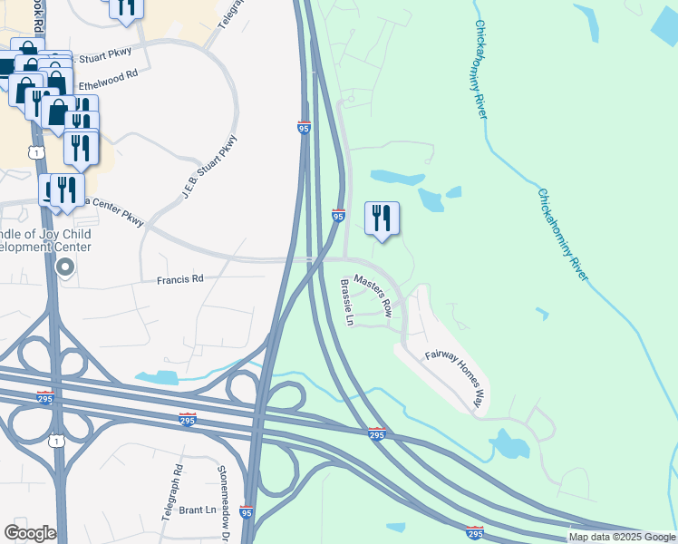map of restaurants, bars, coffee shops, grocery stores, and more near 950 Masters Row in Glen Allen