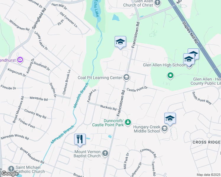 map of restaurants, bars, coffee shops, grocery stores, and more near 5224 Timber Hollow Pl in Glen Allen