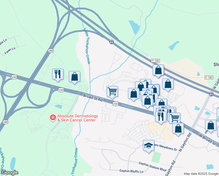 map of restaurants, bars, coffee shops, grocery stores, and more near 4230 Bon Secours Parkway in Henrico