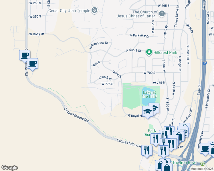 map of restaurants, bars, coffee shops, grocery stores, and more near 2357 West 775 South in Cedar City