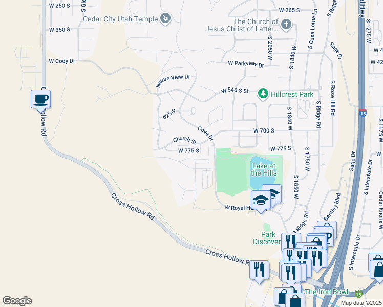 map of restaurants, bars, coffee shops, grocery stores, and more near 2357 West 775 South in Cedar City