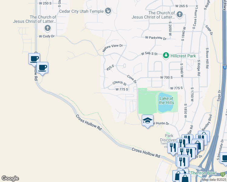 map of restaurants, bars, coffee shops, grocery stores, and more near 2437 West Cresent Heights Drive in Cedar City