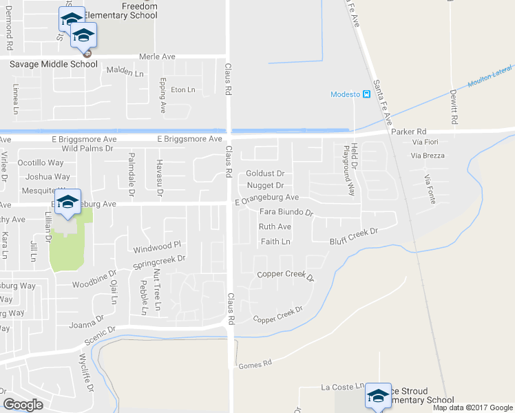 map of restaurants, bars, coffee shops, grocery stores, and more near 4029 Fara Biundo Drive in Modesto