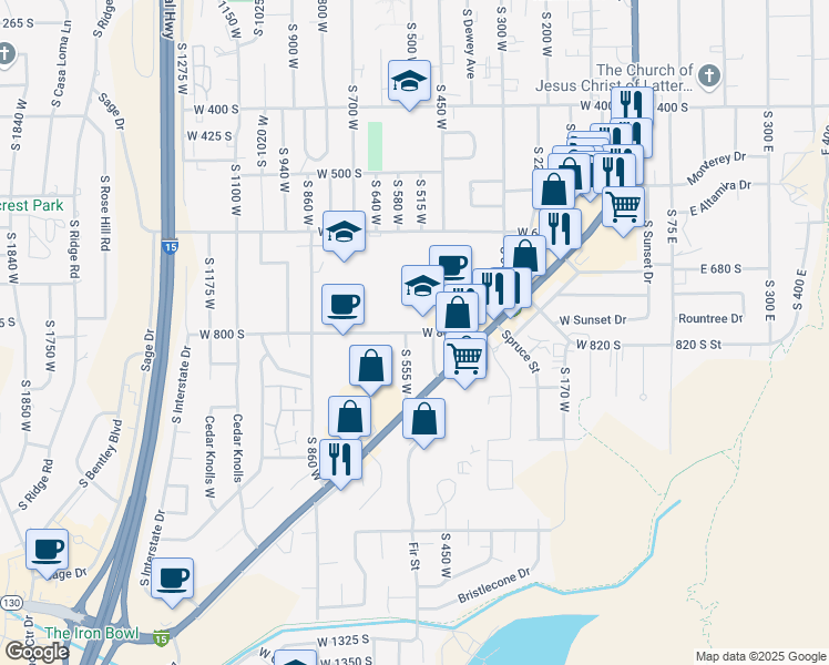 map of restaurants, bars, coffee shops, grocery stores, and more near 510 West 800 South in Cedar City