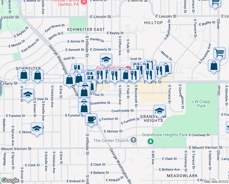 map of restaurants, bars, coffee shops, grocery stores, and more near 1635 South Clifton Avenue in Wichita