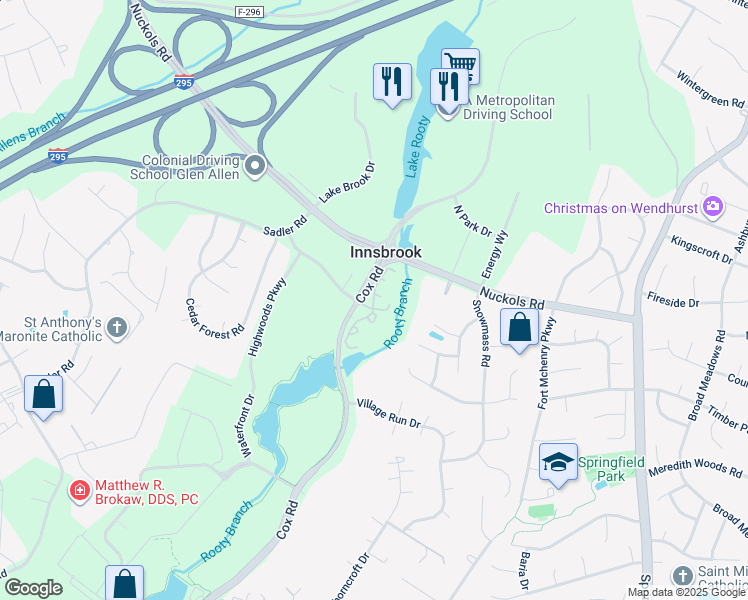 map of restaurants, bars, coffee shops, grocery stores, and more near 4698 Cox Road in Glen Allen