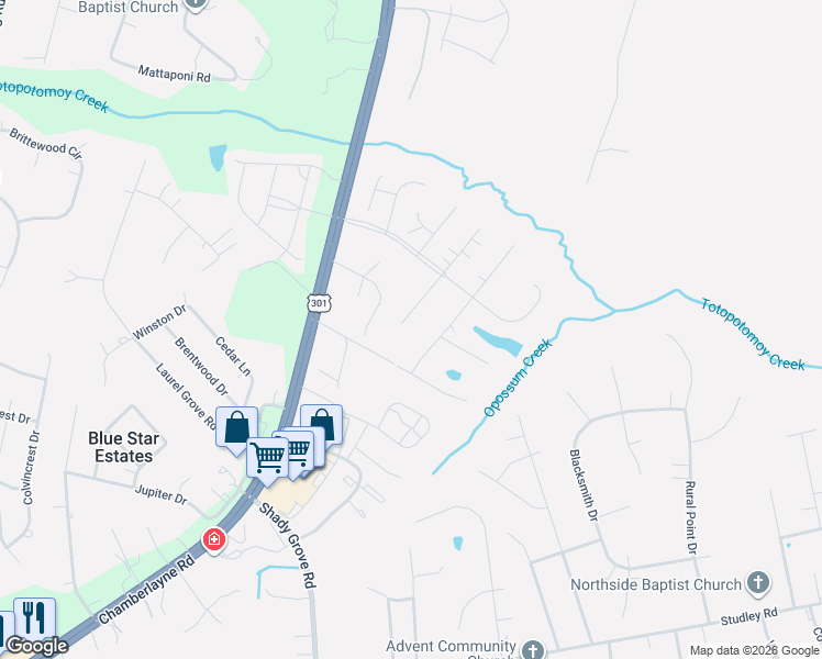 map of restaurants, bars, coffee shops, grocery stores, and more near 9356 Kenna Way in Mechanicsville