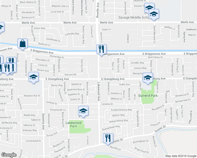 map of restaurants, bars, coffee shops, grocery stores, and more near 1399 Lakewood Avenue in Modesto